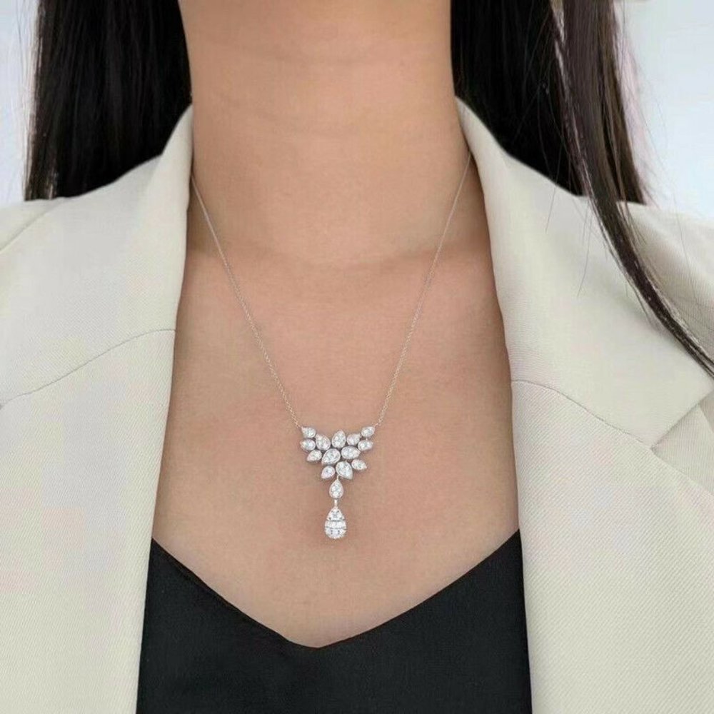 Silver Cz Necklace Baguettes and Pave Cz's. 18" chzin.